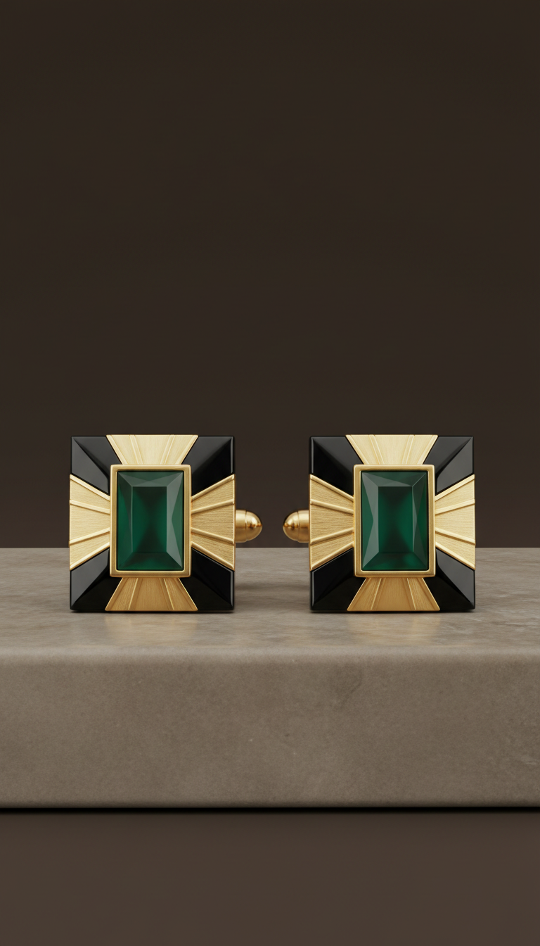 Art Deco Onyx and Gold Cufflinks Set